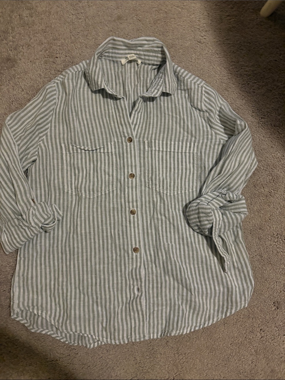 beachlunchlounge Striped Button-Down Shirt - Gray & White